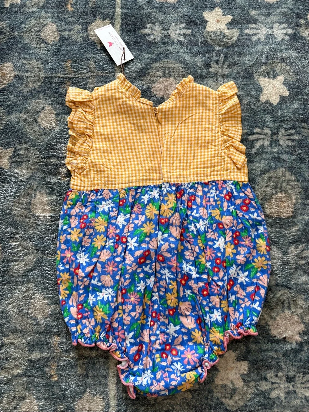 NWT Pink Chicken Elliot Bubble Cotton Floral Gingham Ruffle Size 6-12M